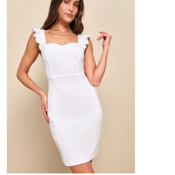 Lulus Miriam White Ruffled Bodycon Dress Size Small NWOT - Picture 1 of 5